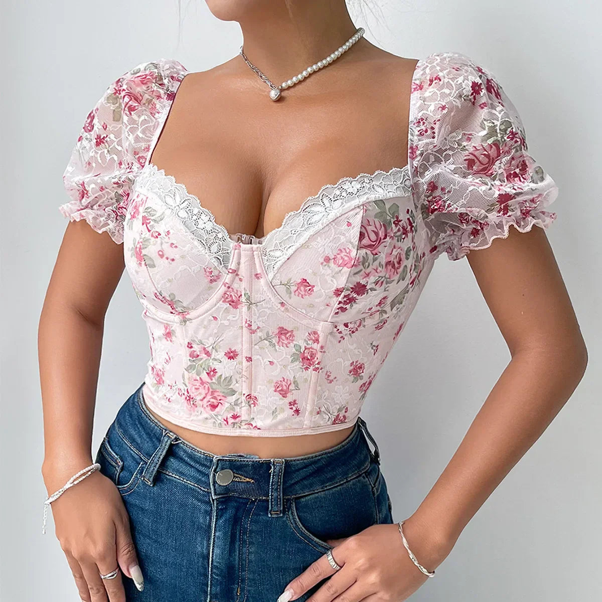 Dam Festtopp Blommönstrad Polyester Spandex 5