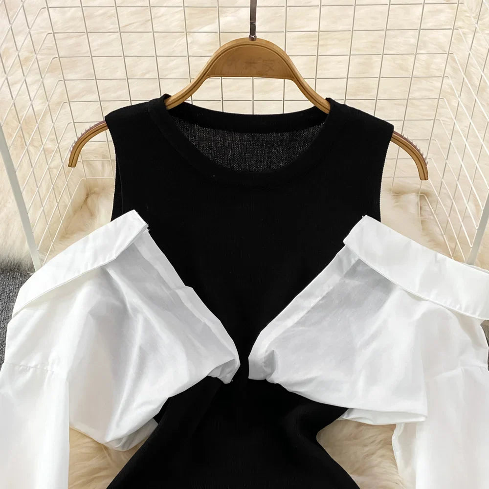 Kvinnors Mini Klänning med O-hals i Mjuk Bomull och Polyester – Axelfri Design för Festliga Tillfällen 2