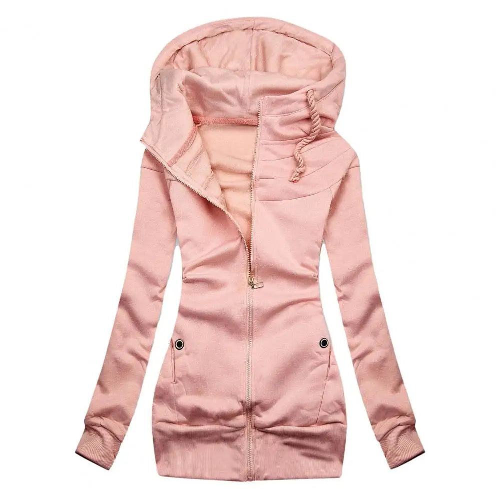 Lång Hoodie Dam Slim Fit 100% Bomull med Huva-2