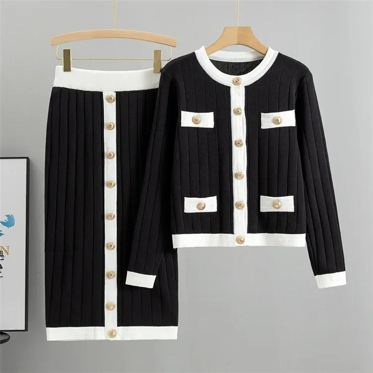 Dam Blazer och Kjol Gyllene Knappdetaljer Polyester Bomull-3