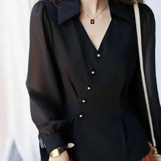 Vit Blus Dam Minimalistisk LĂ€tt Polyester-1