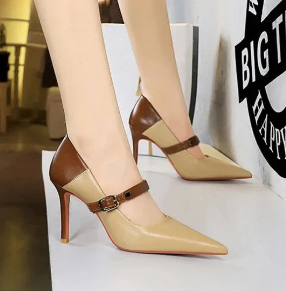 Dam Pumps Spetsig Tå PU Material 10 cm Häl Elegant Design-3