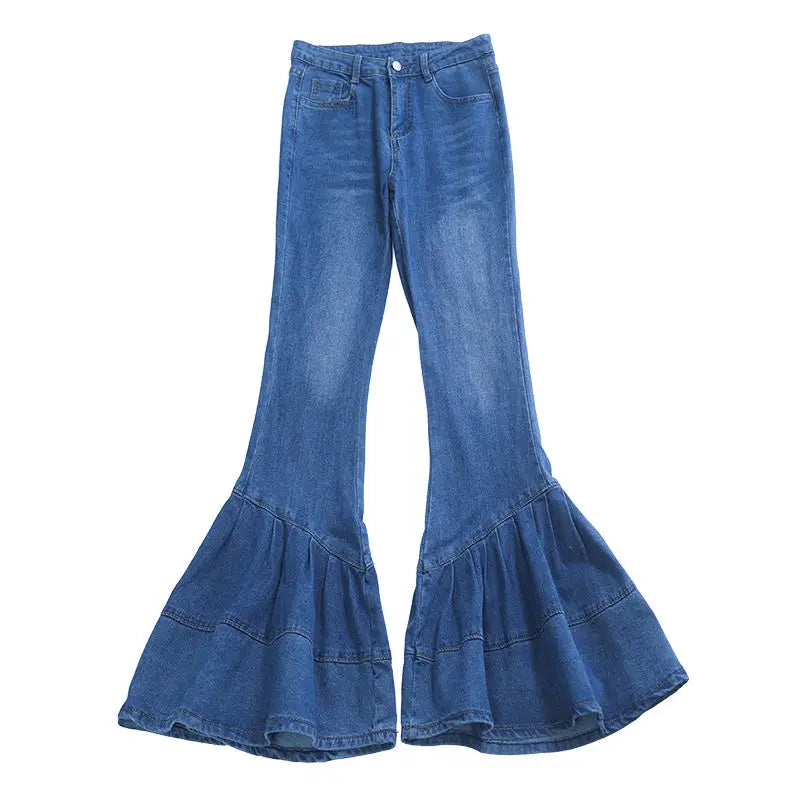 Dam Jeans Hög Midja Schlagjeans Bomull Denim-6