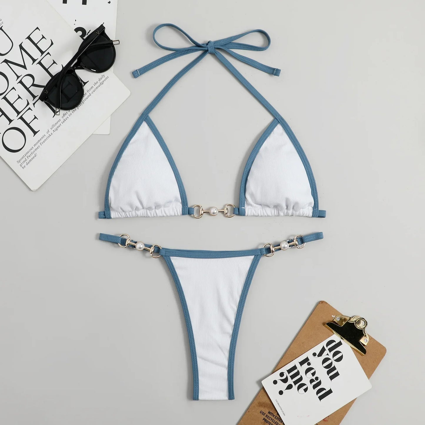 Dam Tvådelad Bikini Låg Midja Polyester Spandex-4