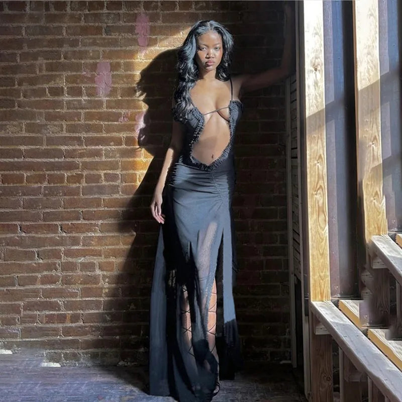 Variant image for Dam Maxiklänning Spaghetti Band Polyester Lång Klänning För Sommarfest-7