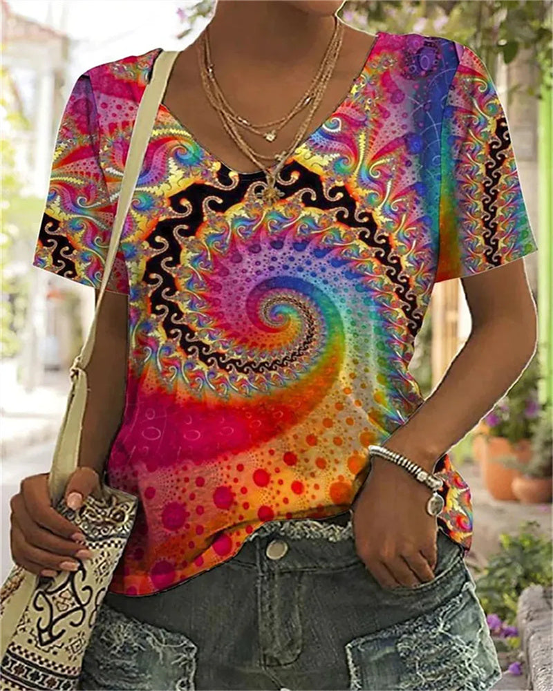 Dam T-shirt Abstrakt Tryck Lätt Polyester 2