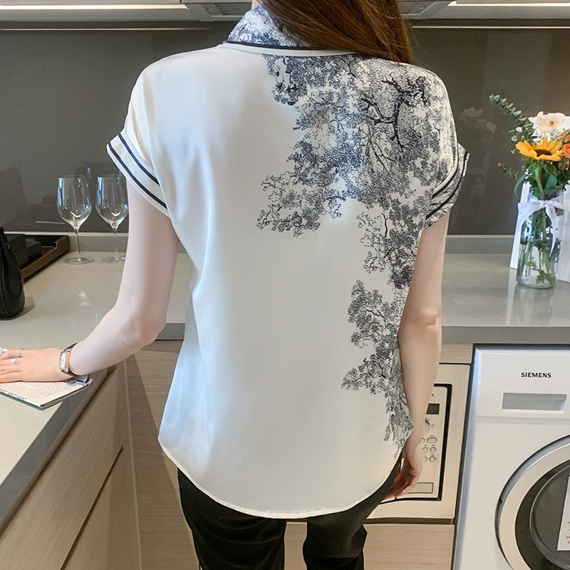 Vit Dam Blus Minimalistisk Modern Akryl Patchwork-2