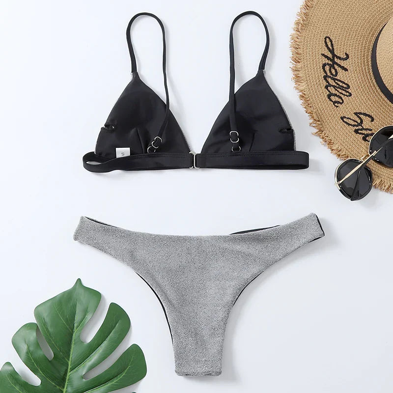 Dam Tvådelad Sommarkostym Låg Midja Polyester Spandex-5