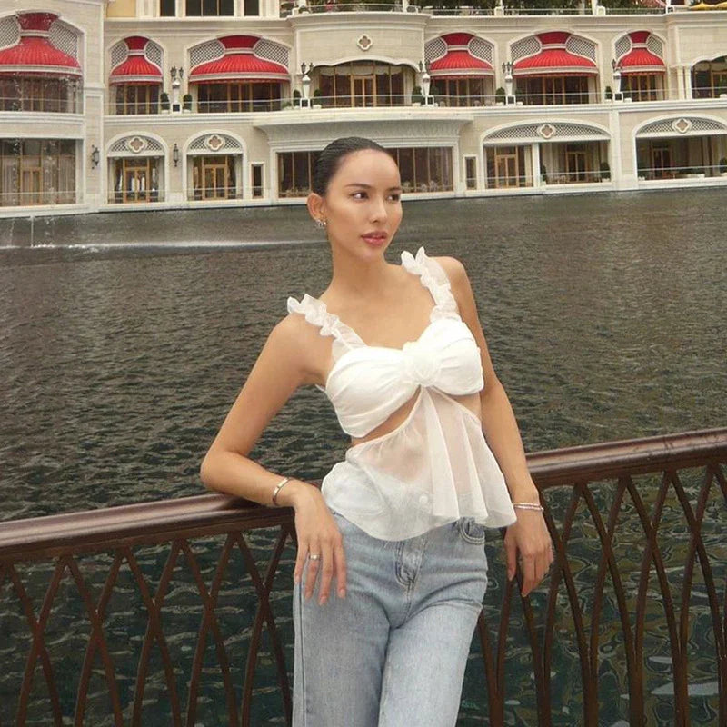 Kort Crop Top för Dam i Stretchigt Polyester – Enfärgad, Lätt och Bekväm Topp för Festliga Tillfällen 2