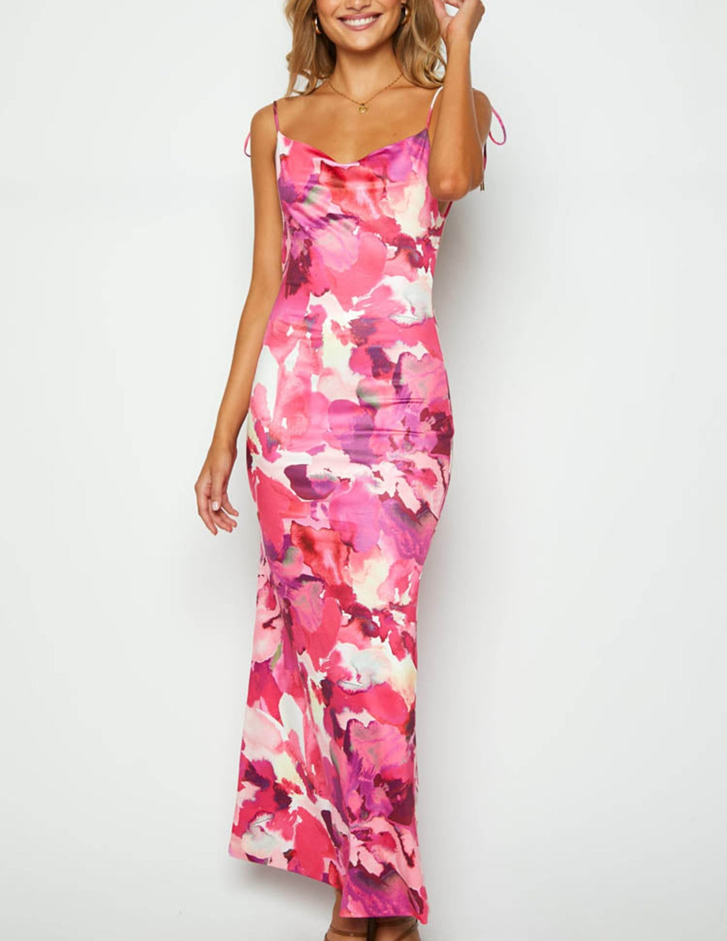 Maxiklänning Dam Blommönstrad Bodycon Polyester för Sommar 3