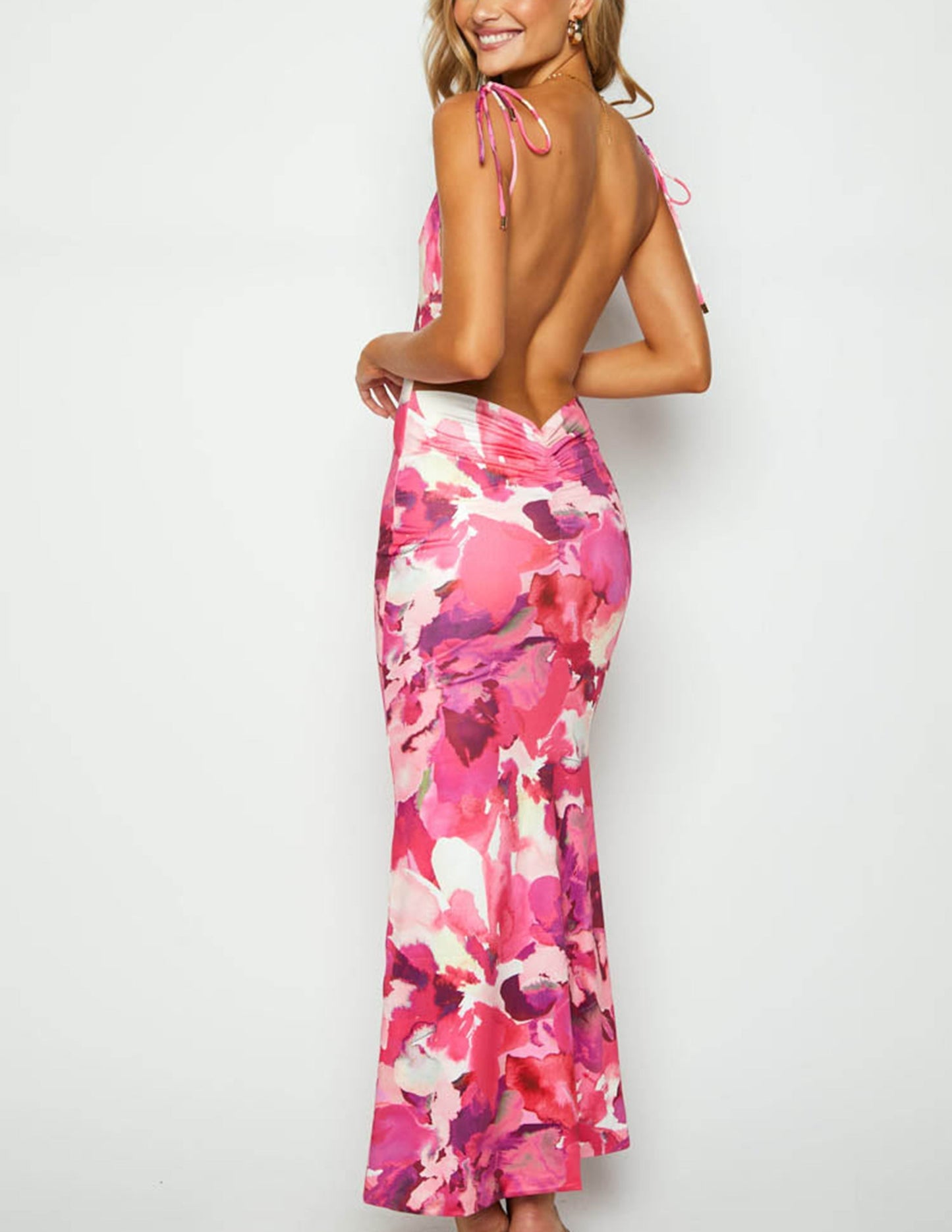 Maxiklänning Dam Blommönstrad Bodycon Polyester för Sommar 4