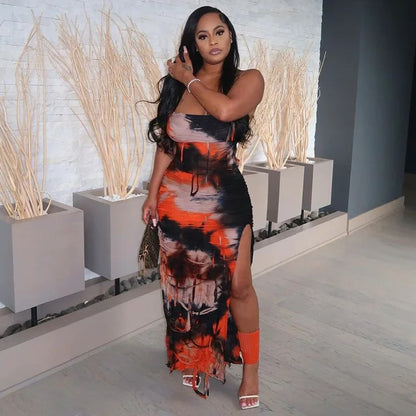 Fina Dam Klänningar Skinny Tie-Dye med Tofsar Polyester-1