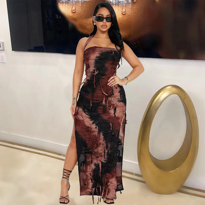 Fina Dam Klänningar Skinny Tie-Dye med Tofsar Polyester-2