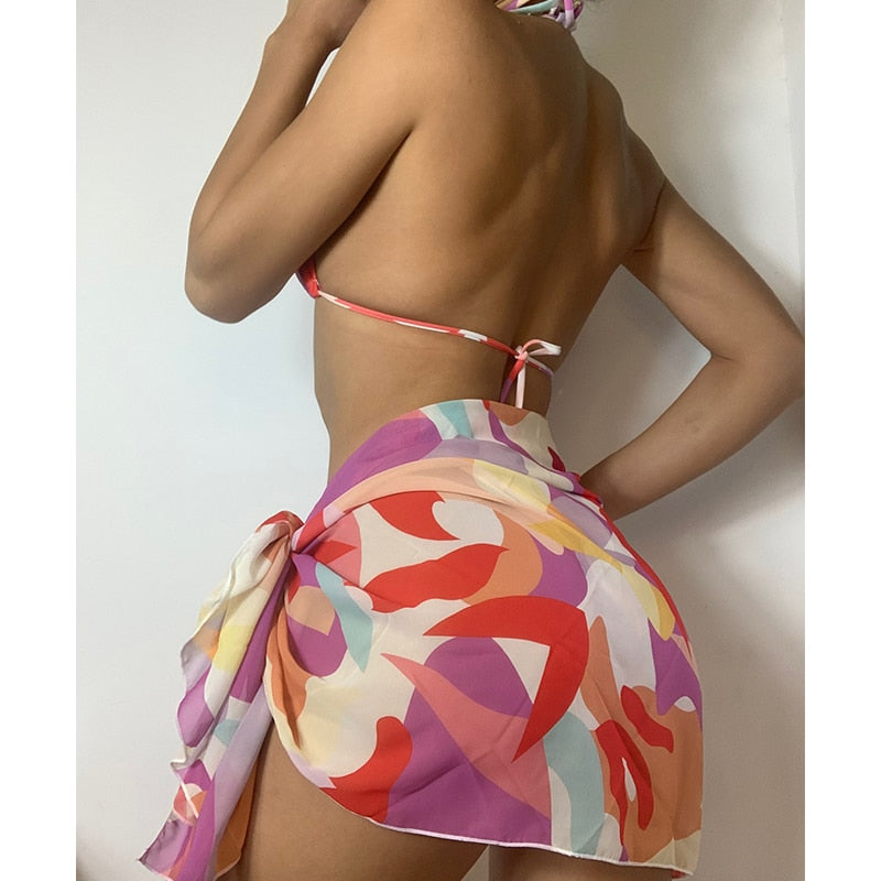 Dam Bikini Set Geometriska Former Lycra Polyester-2
