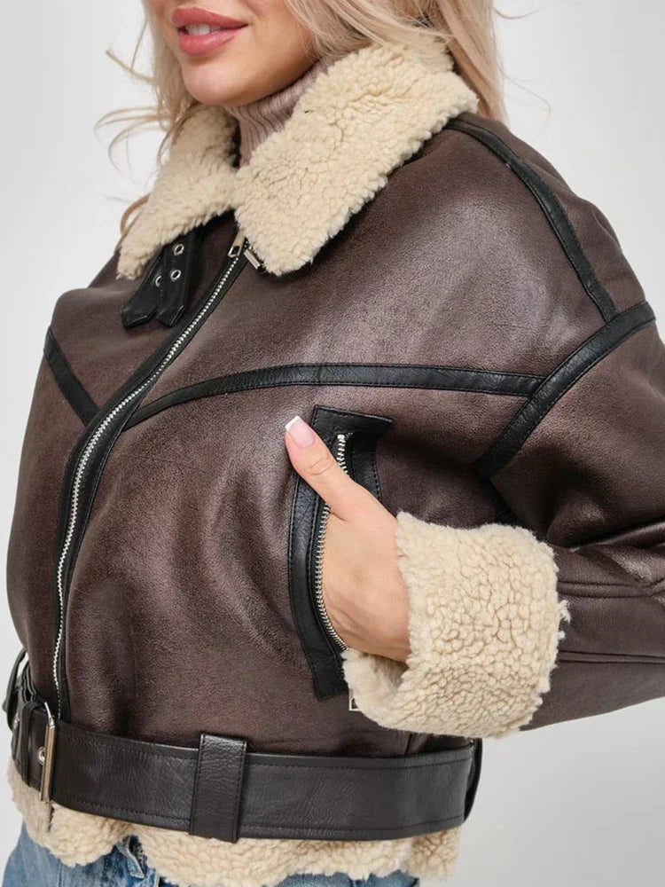Dam Kappa Syntetisk Päls Elegant Vinterjacka-3