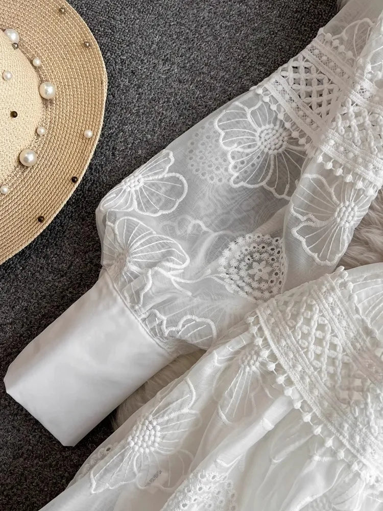 Dam Miniklänning Blommönster Spetsdetaljer Polyester A-Linjeformad-3