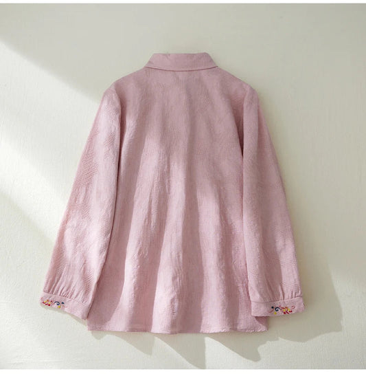 Vit Blus Dam LĂ„ngĂ€rmad med Broderi i 100% Bomull â Elegant och LĂ€tt för Sommar 1