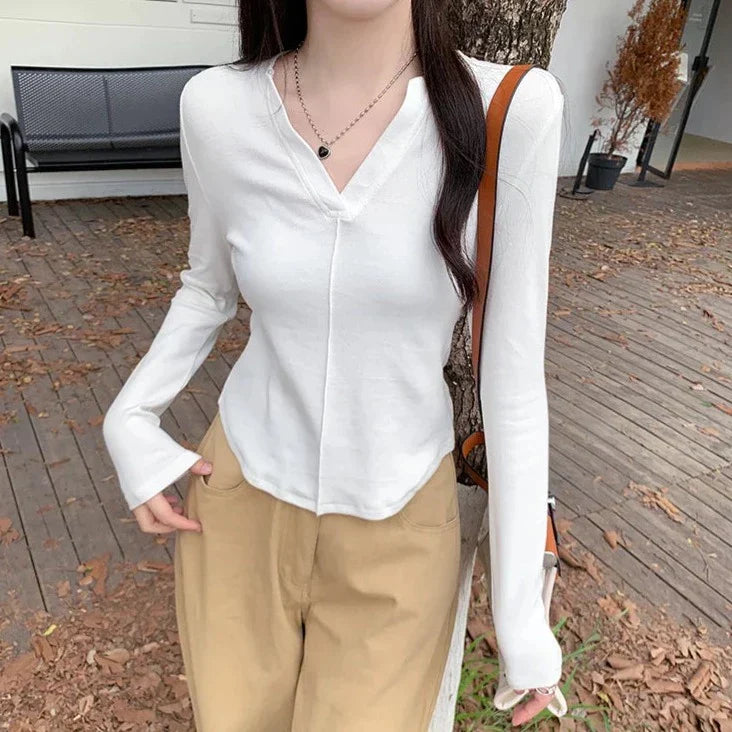 Dam Långärmad Blus Klassisk Design Lätt Tyg-1