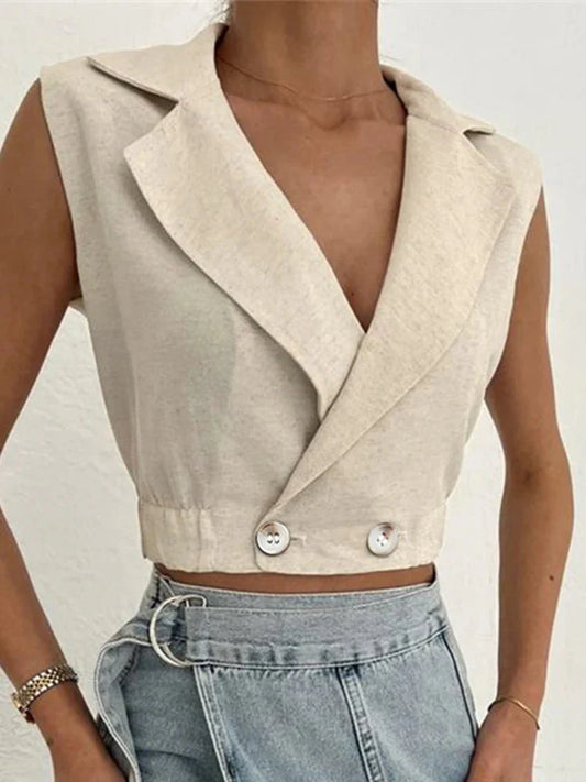 Dam Blazer Utan Ärmar Modern Tyg-1