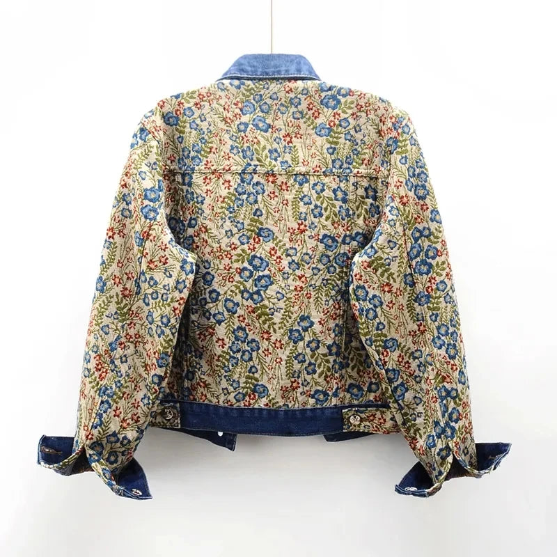 Dam Jeanjacka med Jacquardbroderi i 100% Bomull-2