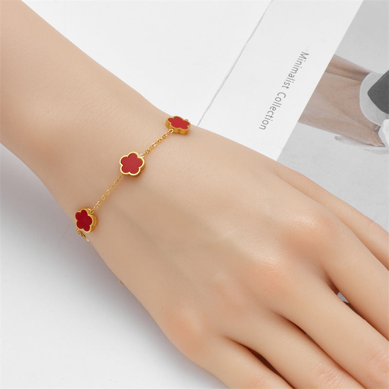 Elegant Blommotiv Armband i Titanstål för Kvinnor – Justerbar Silver Färg Smycke 2
