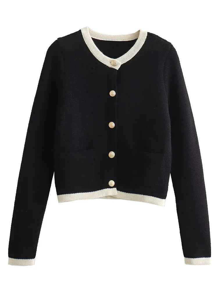 Dam Lång Kofta Rund Halsringning Stickad Akryl 7