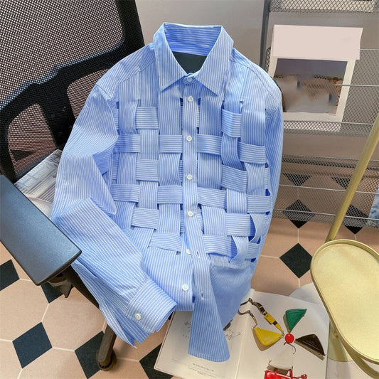 Herrskjorta Långärmad Randig Polyester Lösa Passform-1