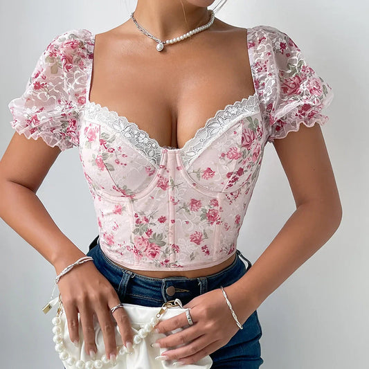 Dam Festtopp Blommönstrad Polyester Spandex 1