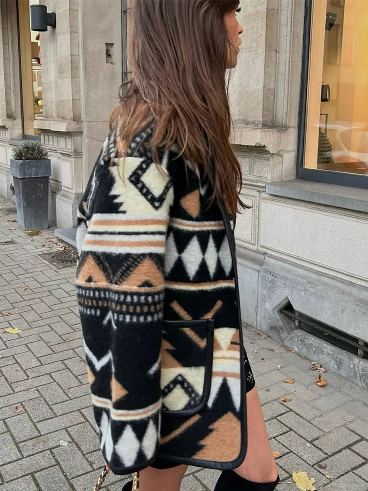 Dam Kappa Vintage Geometrisk Design i 100% Bomull 3