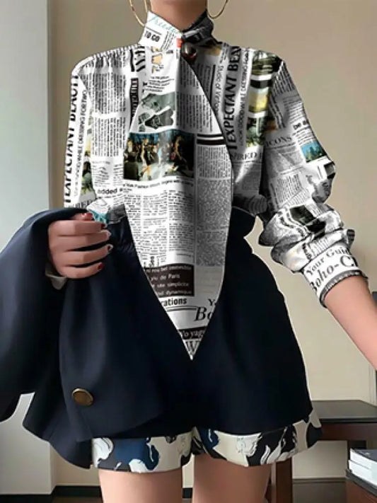 Blus Dam Bokstavsmönster Bomull Polyester Regelbunden LÀngd-1