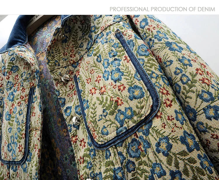 Dam Jeanjacka med Jacquardbroderi i 100% Bomull-4