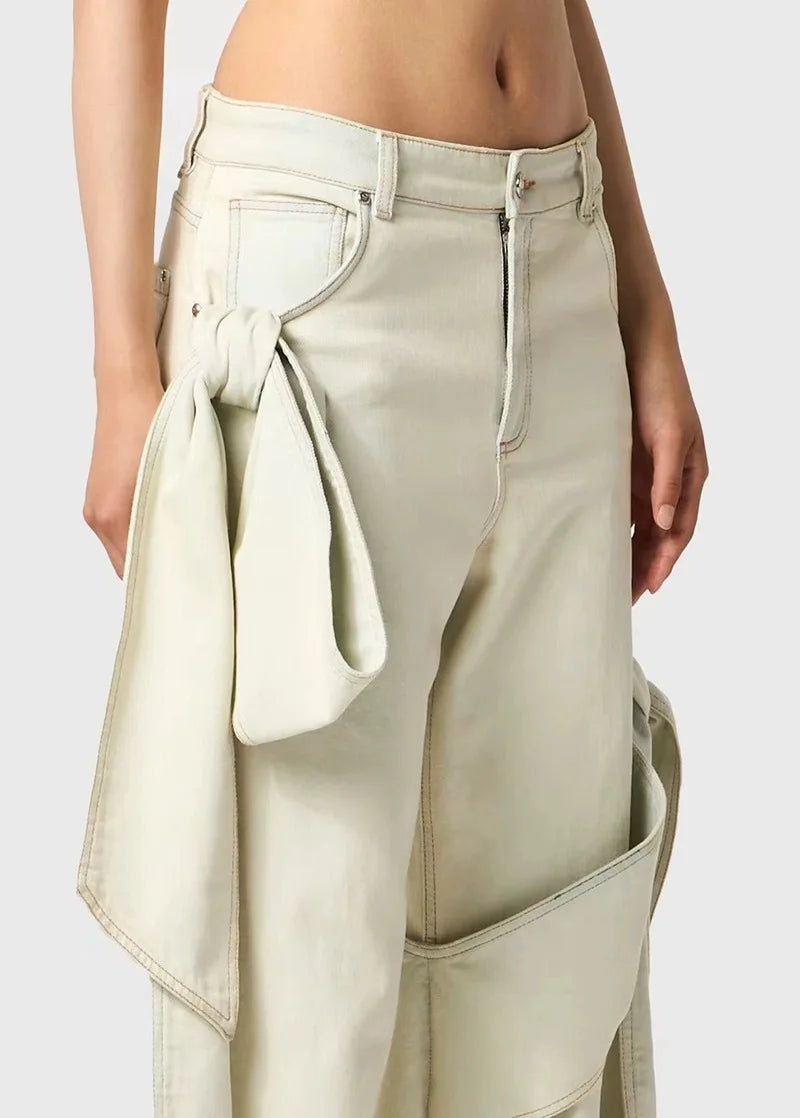 Snygga Byxor Dam Kort Stil Polyester Denim med Fickor-6