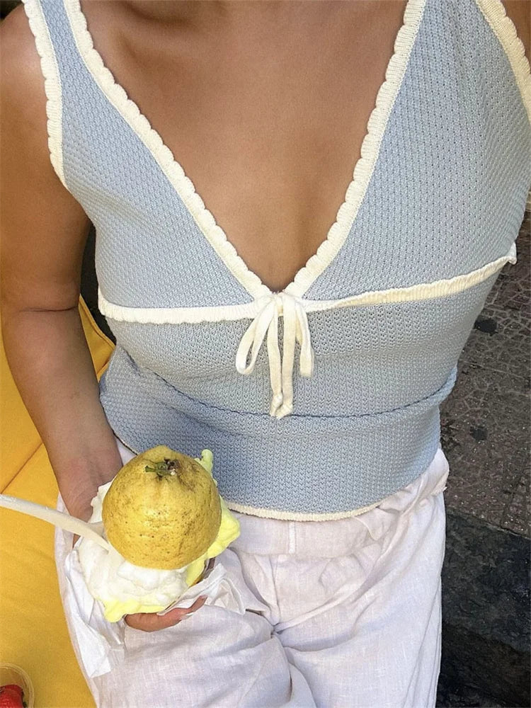 Dam Tank Top med Kontrast Snörning och Baklås Polyester-2