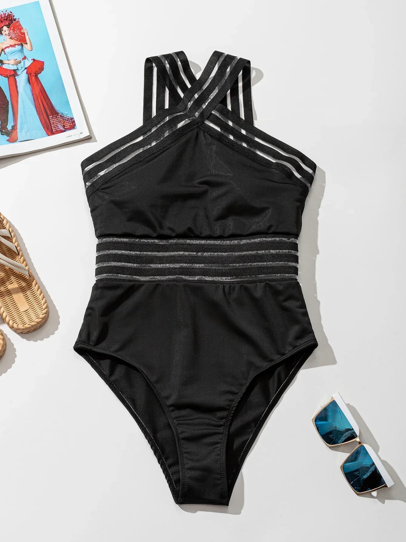 Dam Monokini Baddräkt Shaping Polyester för Simning och Strand-4