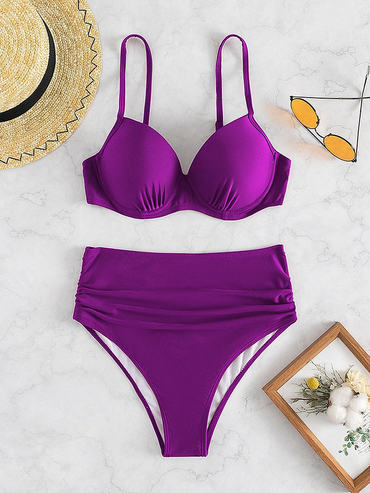 Dam Högmidjad Bikini Retro Polyester-5