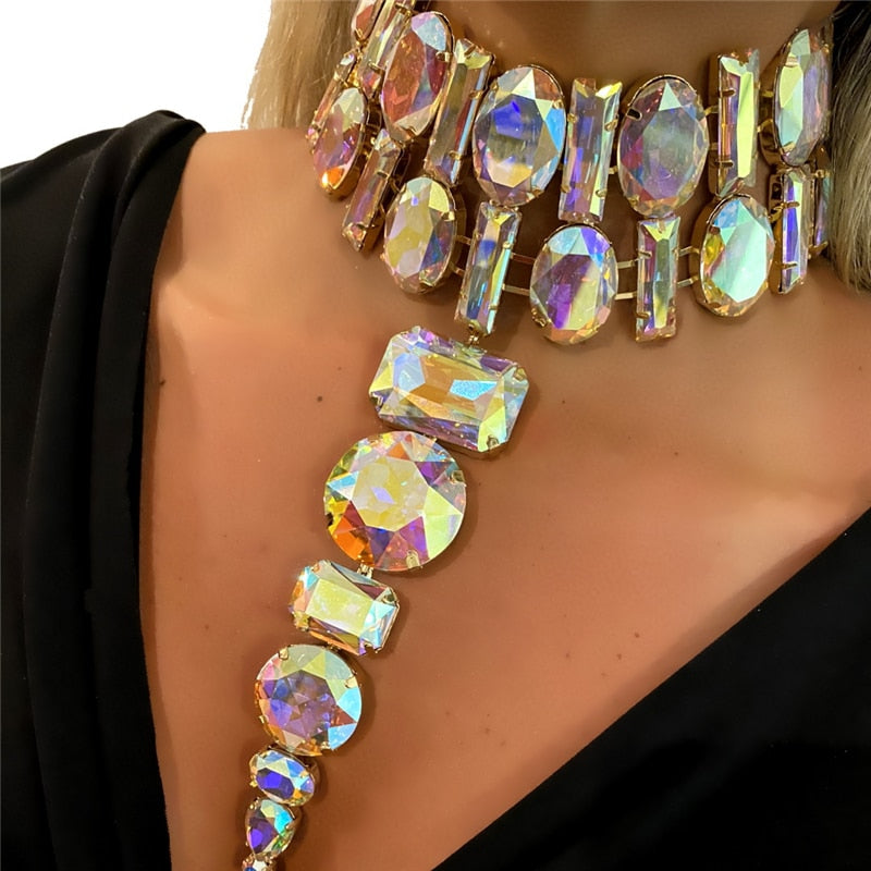 Dam Halsband Fyrkantiga Stenar Anodiserat Koppar med Rhinestone-2