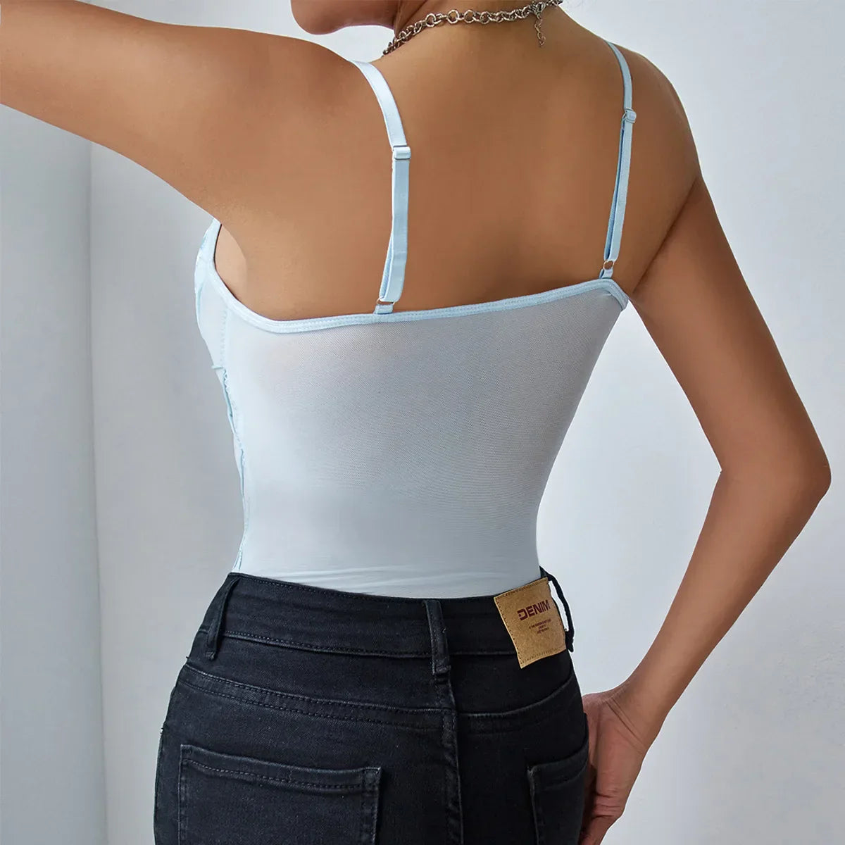 Dam Bodysuit Ärmlös Spaghettirem Broderi Polyester Spandex-3