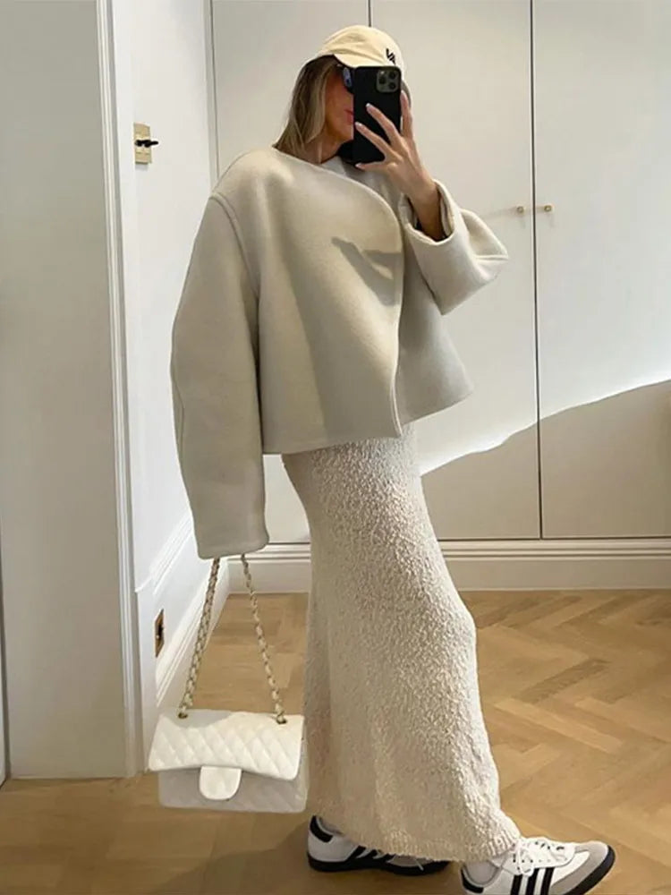 Damjacka i Ull med Quiltat Foder Elegant Stoppad Design-5