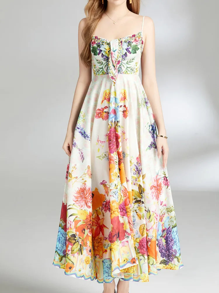 Kvinna Midi Klänning A-linje Spaghetti Band Bomull Polyester-4