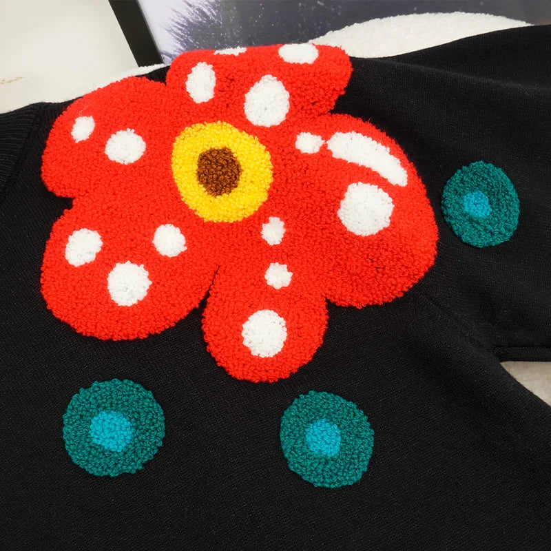 Stickad Dam Tröja Blommig Broderi Mjuk Bomull Polyester 6