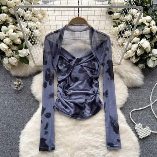 Variant image for Dam Skördetopp Batikdesign V-ringning Blandat Material-6