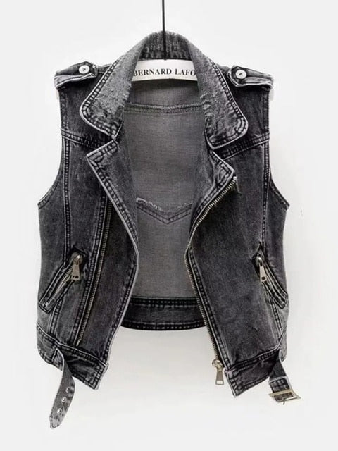 Dam Jeansväst Cowboy-Stil Blekt Denim Ergonomisk Design 1
