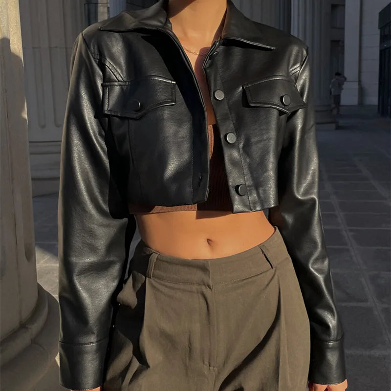 Kort Jacka Dam Syntetiskt Skinn Urban Stil-3