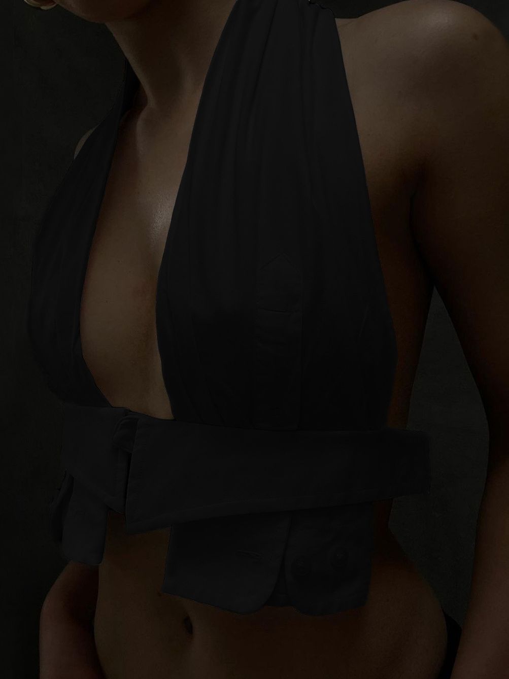 Dam Kortärmad Topp Monokrom Bomull Halterneck-6