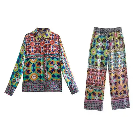 Snygga Byxor Dam Chic Tryck LĂ€tt Polyester-1