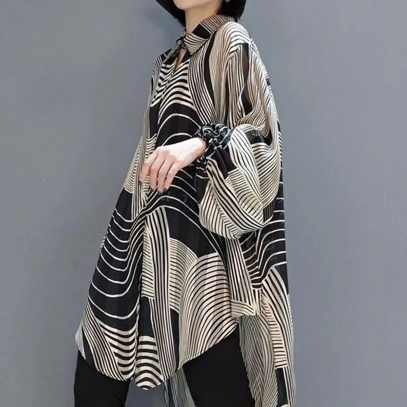 Dam Blus Långärmad Randig Polyester Rayon-2