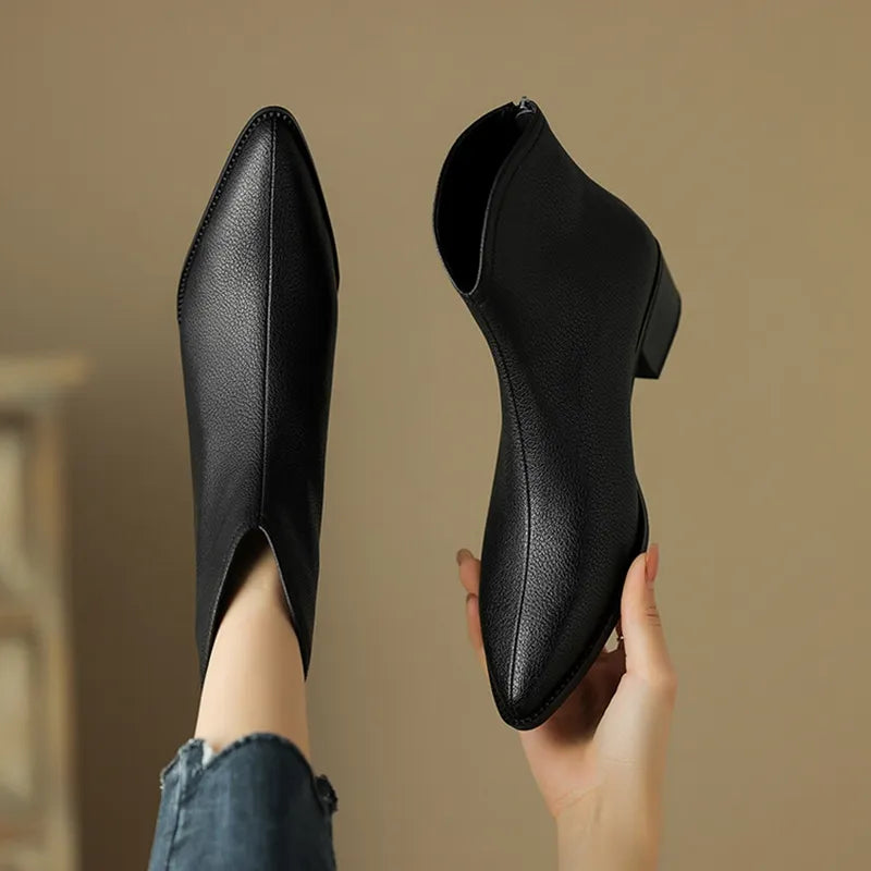 Dam Stövlar Spetsiga Läder Chic Design Hållbara Gummisulor-4