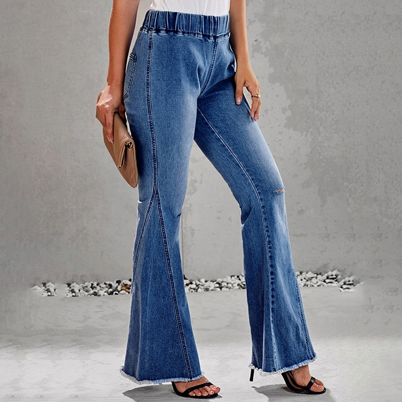 Kvinnors Jeans Hög Midja Löst Snitt Bomull Polyester Spandex-3