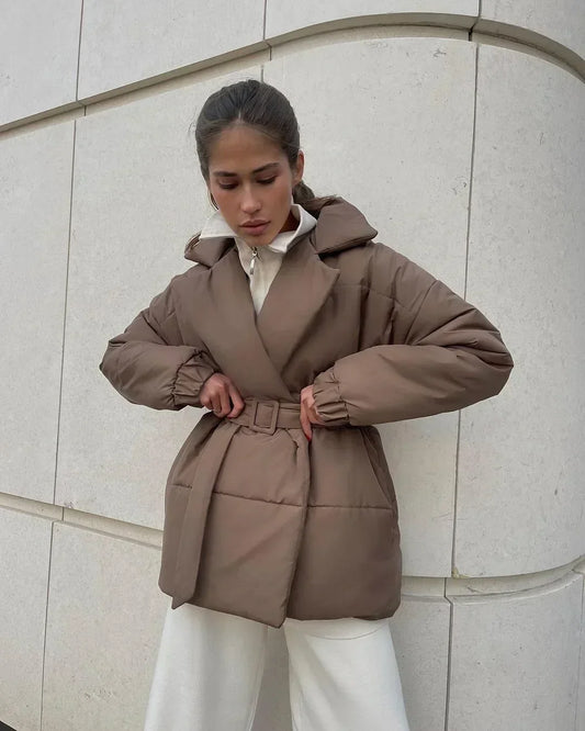 Damjacka med Bälte Högkvalitativ Polyester Elegant Stil-1