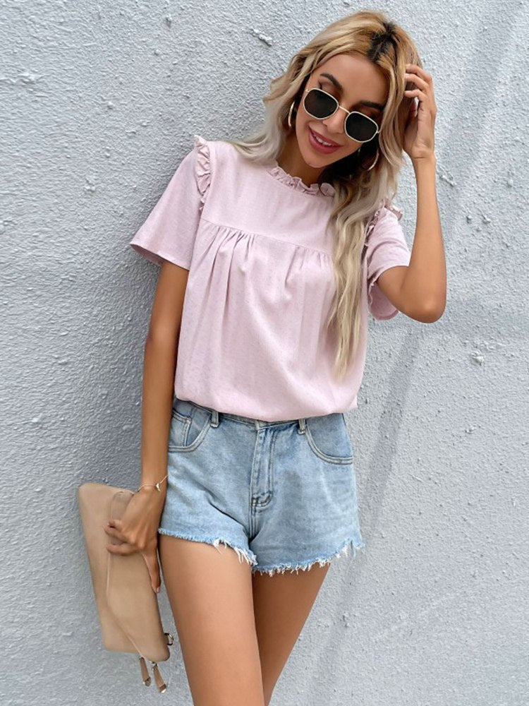 Dam Kortärmad Topp Avslappnad Design 100% Bomull 4